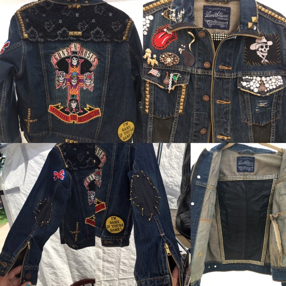 Handmade Vintage Patches Guns  and Roses  Levis  denim Jacket