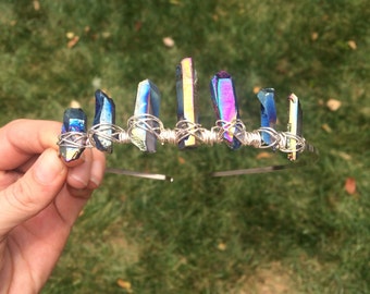 Rainbow Princess crystal crown, quartz tiara, raw crystal crown, crystal headpieces, music festival crown, mermaid crown, alternative bride