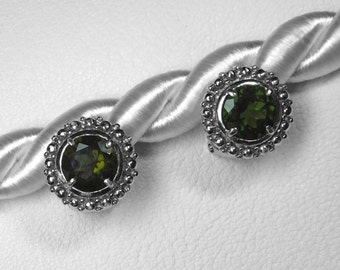 Moldavite Stud Earrings in Silver, 8 mm
