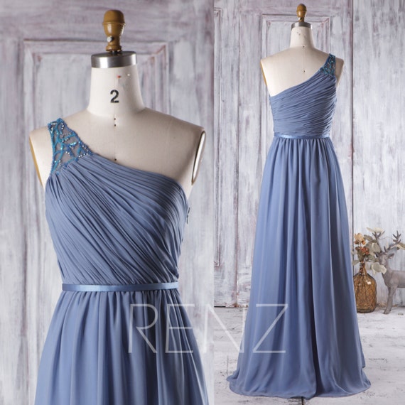 2019 Steel  Blue  Bridesmaid  Dress  One Shoulder Sequin by 