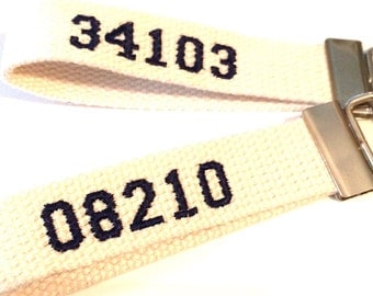 Zipcode Key Fob zipcode Key Chain Custom Colors Key Ring Lake House Key Fob Fabric Key Holder Custom Key Ring Webbing Key Holder Beach House