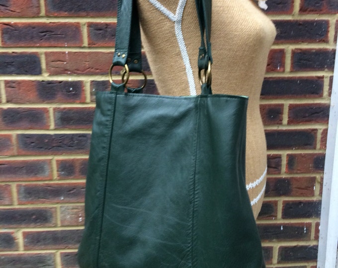 Recycled leather bag - Forest Green soft leather bag- saddle style-tote-shopper- zip pocket.Get 30% off see details.