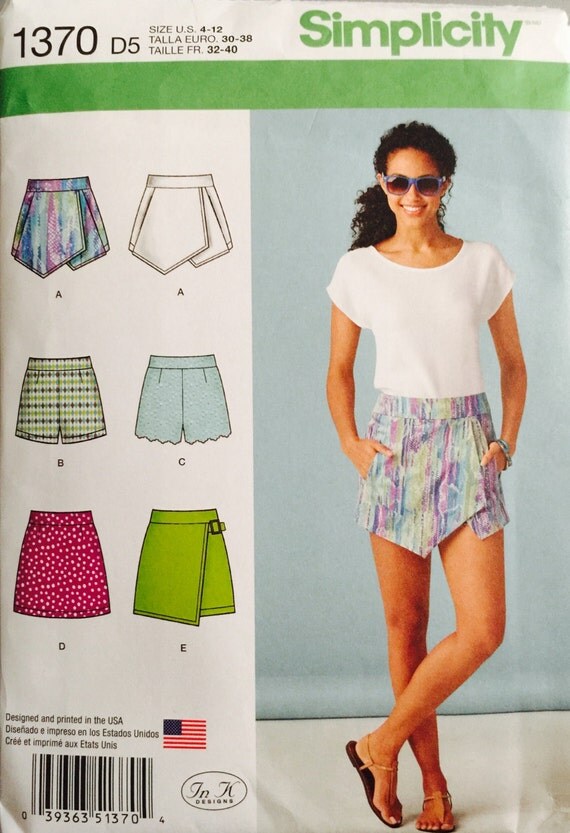 Simplicity 1370 Size 4-6-8-10-12 Misses' Shorts Skort