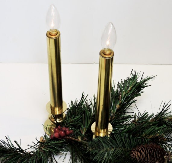 Brass Battery Operated Candle Lights Pair of Vintage Battery