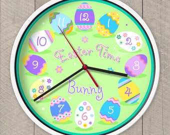 Kids Personalized Easter Egg Clock, Kids Clock, Easter Bunny Clock, Children's Wall Clock
