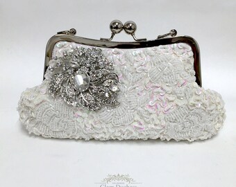 Bridal clutch, pearl clutch, Victorian evening bag, bridal bag, briesmaid clutch, White clutch, wedding clutch, formal bag, wedding bag