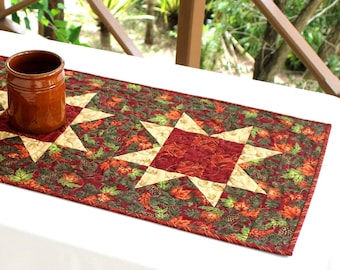 Fall Table Runner, Quilted Table Runner, Maple Leaves, Autumn Table Topper, Red Table Quilt, Rustic Cabin Decor, Large Table Runner