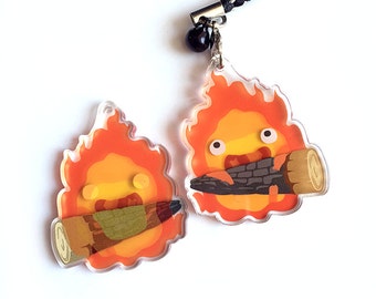 Calcifer Charm - Reversible + Double-Sided Ghibli Fire Acrylic Keychain