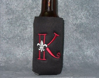 Beer Botlle Holder, Fleur De Lis, Monogram, Slim Can Cozy