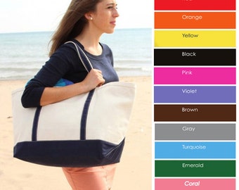 Canvas Tote Bag - Large Monogrammed Tote Canvas Bag - Canvas Boat Tote Beach Bag - Bridesmaid Monogrammed Tote Bag -Bridal Party Tote Bag
