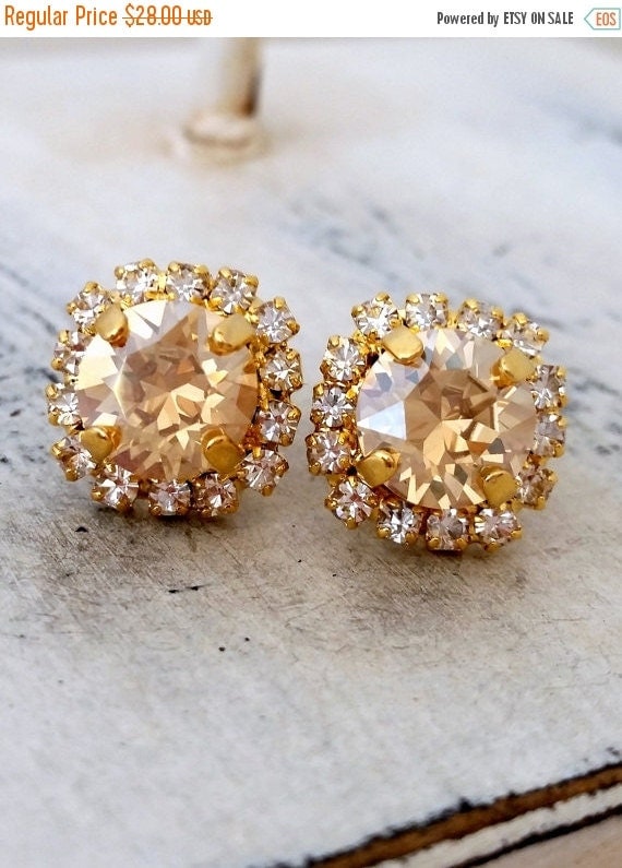 SALE Champagne crystal stud earrings, Bridesmaid gifts, Bridesmaids