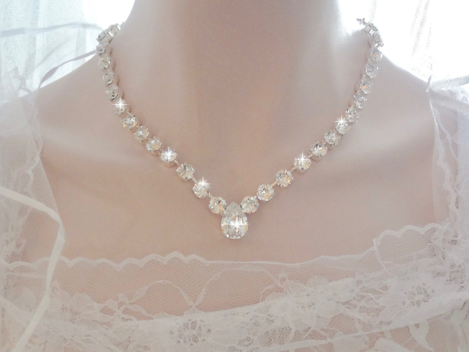 Bridal jewelry Swarovski crystal necklace by QueenMeJewelryLLC