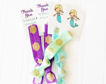 Mermaid Party Favor, Hair Tie with Gift Tag, under the sea, dingle hopper, little, shell print hair ties, let's be mermaids, mermaid gifts