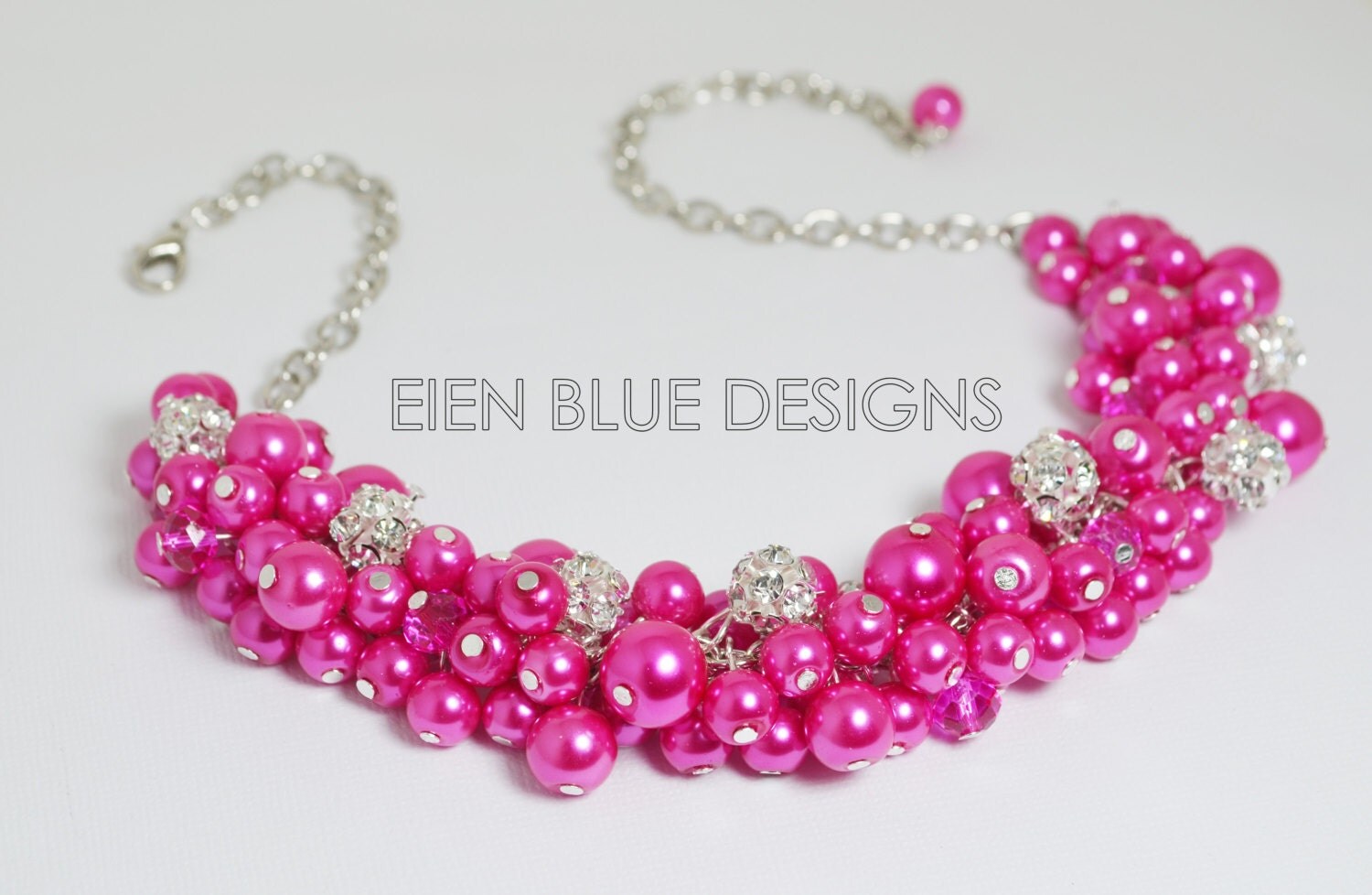 Hot Pink Cluster Necklace Chunky Necklace Hot Pink Jewelry