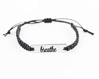 Breathe Bracelet, Word Bracelet, Inspiration Bracelet, Inspiration Jewelry, Stainless Steel, Gift for Her, Bar Charm, Friendship Bracelet