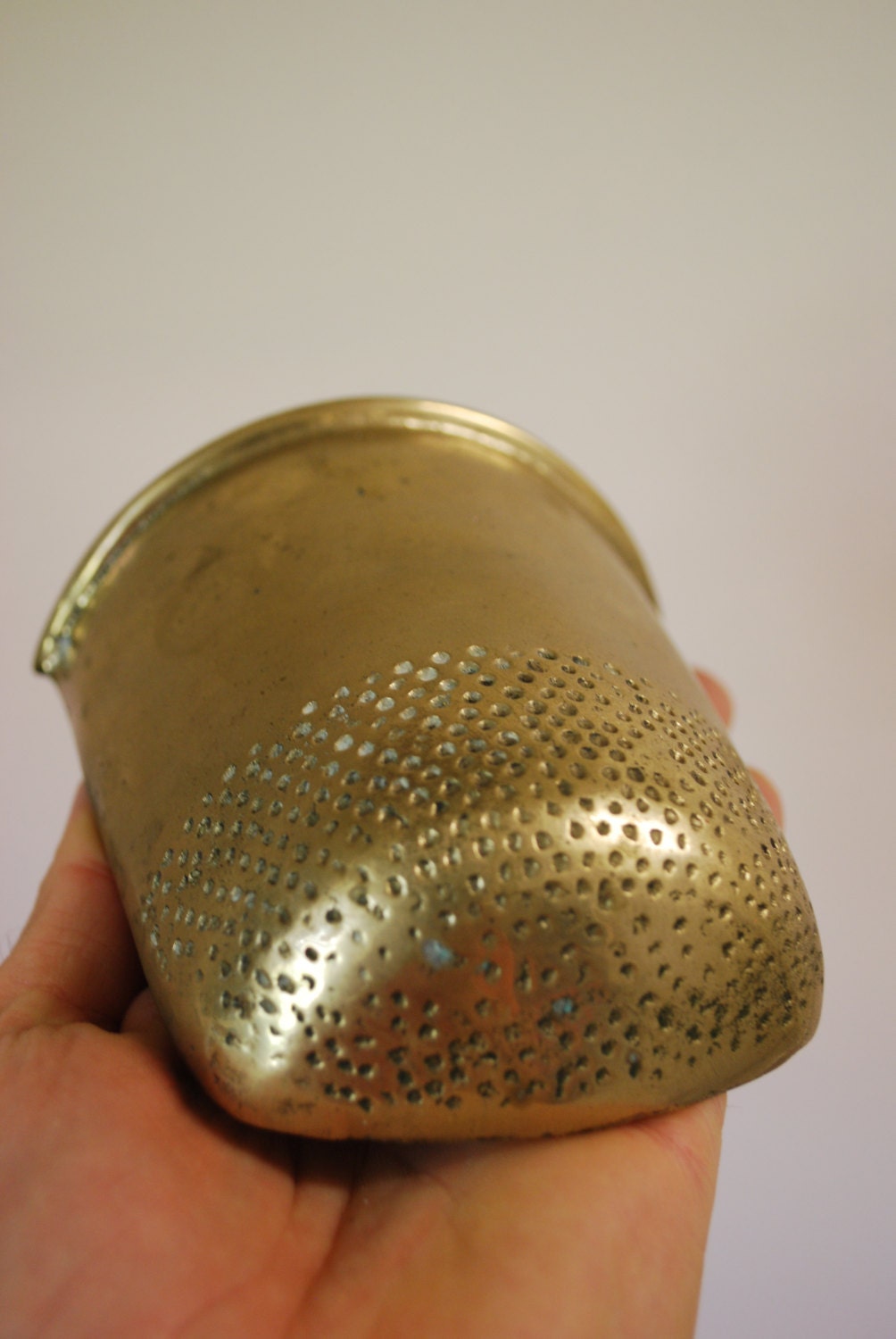 ANTIQUE BRASS THIMBLE Pen and Pencil Holder Haute Juice