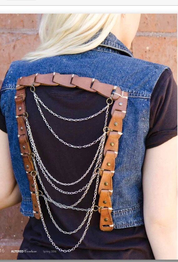 Items similar to Denim leather chain vest, Featured in ALTERED COUTURE