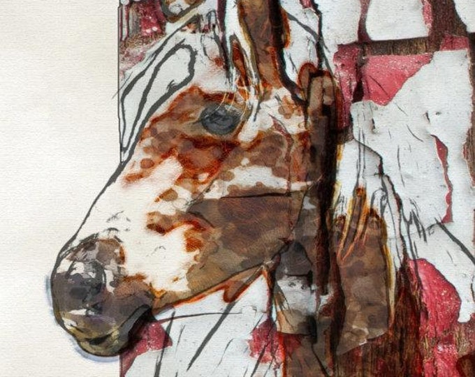Horse Art. Large Horse, Unique Horse Wall Decor, Brown White Rustic Horse, Large Contemporary Canvas Art Print up to 48" by Irena Orlov