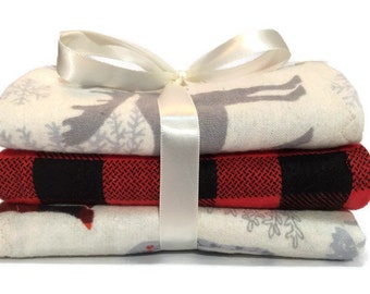 Baby Burp Cloth - Buffalo Plaid - Flannel Burp Cloth - Christmas Burp Cloth - Rustic Baby - Baby boy Burp Cloth - Moose Baby - Baby Burp Pad