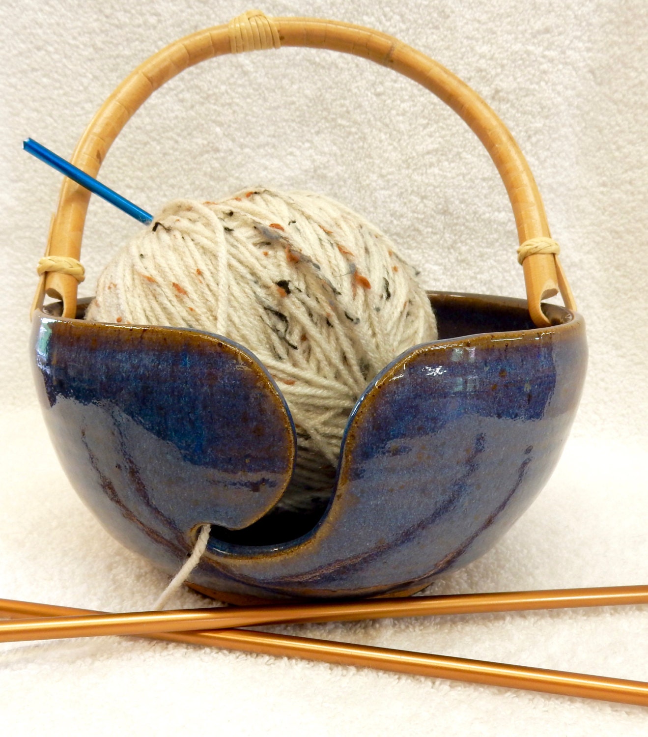 Stoneware Pottery/Ceramic Yarn Bowl with by cathysclaycreations