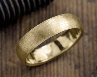 6mm 14k Yellow Gold Mens Wedding Band, Half Round Matte