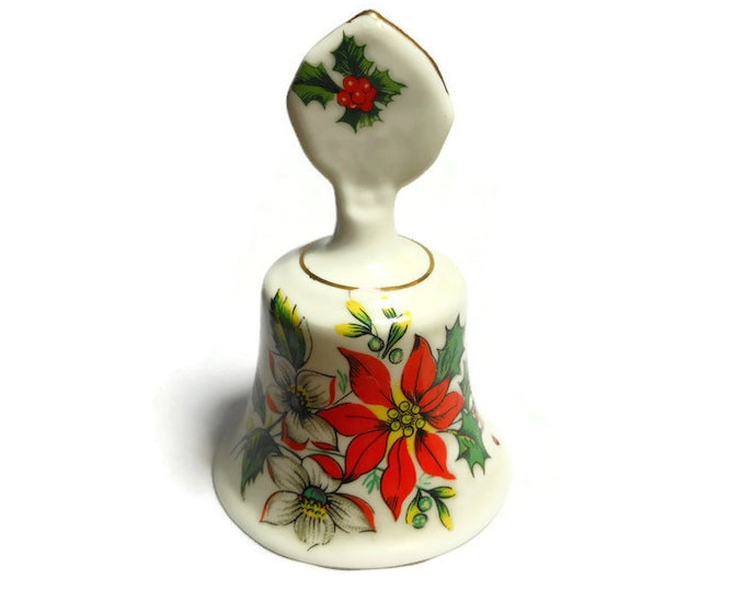 Royal Kendall fine bone china Christmas poinsettia holiday bell made in England.