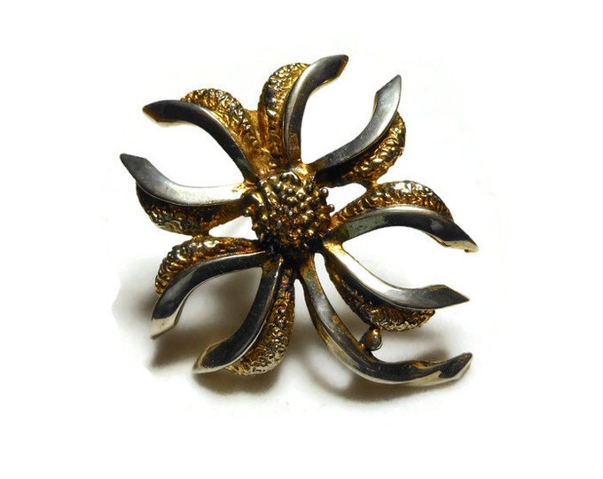 FREE SHIPPING 1950s 60s Rebecca brooch pendant, signed floral two tone gold spray over silver pin pendant combination.