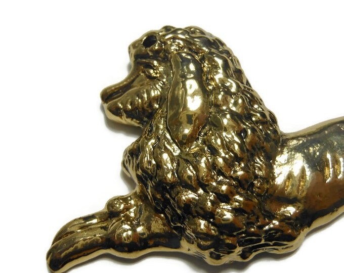 Large poodle pendant, Blue Moon Manor House antiqued gold finish pewter poodle connector, two holes for adding to chain, necklace, 65 X 32mm