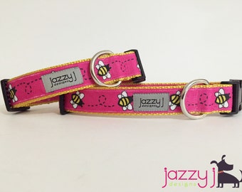 Pink Busy Bumble Bee Dog Collar