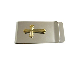 Gold Toned Intricately Detailed Cross Money Clip