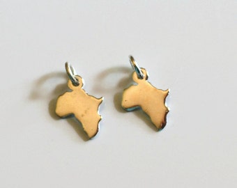Africa charm, sterling silver charm, sterling silver africa, tiny Africa charm, charm with jumpring, Africa charm with jumpring, 1pc, Africa
