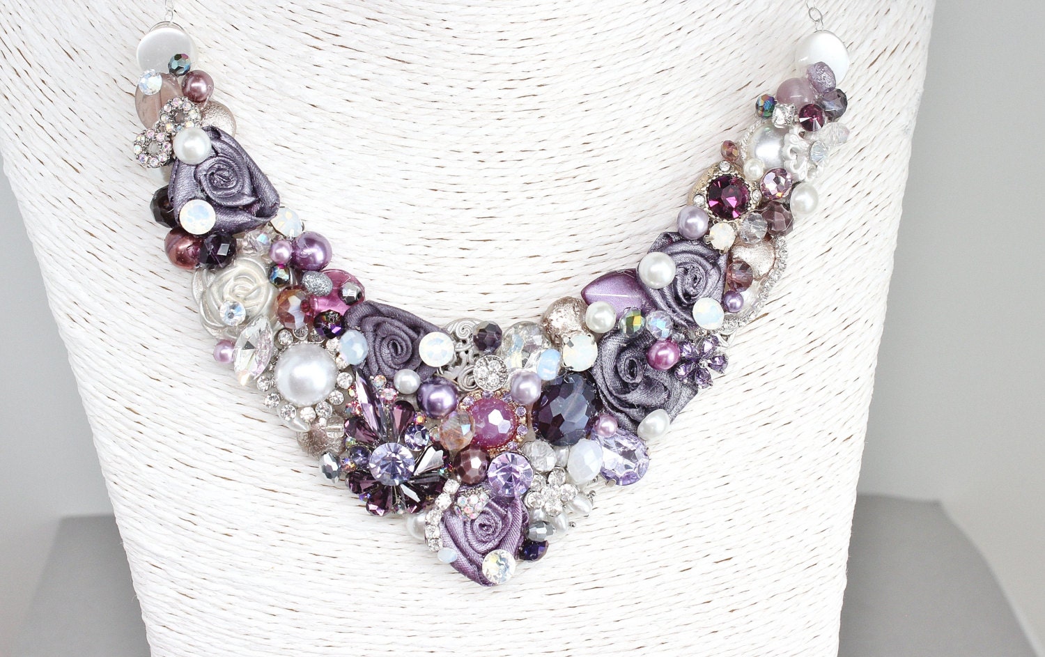 Eggplant Bib Necklace Purple Bridal Necklace Dark by BrassBoheme