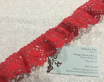 1 yard of 1 3/4 inch Red Ruffled Cluny lace trim for bridal, baby, wedding,valentines, sweetheart, costume by MarlenesAttic - Item 2FF