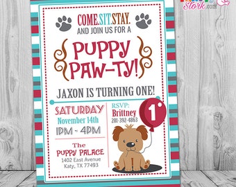 Puppy Birthday Invitation, Puppy Invitation, First Birthday Invitation Boy, Puppy Party Invitation, 1st Birthday Invitation Boy