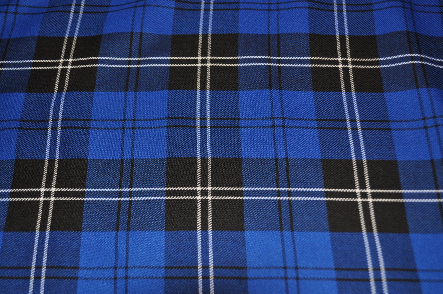 Blue Ramsay Tartan Fabric. Soft Poly viscose. Machine