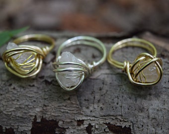 Rose Quartz ring / raw quartz ring / raw crystal ring / wire wrapped ring / boho bohemian ring / rough crystal ring rough Quartz