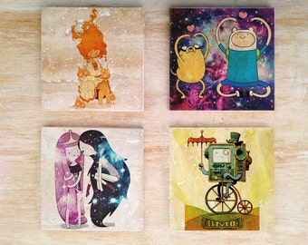 Stone or Ceramic Adventure Time "Dream Time" Coaster set - Vintage Retro Cartoon Finn and Jake Bmo Marceline Flame Princess Bubble Gum