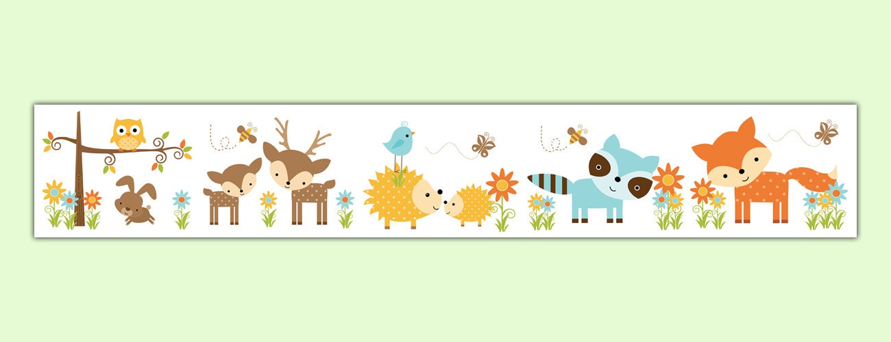 WOODLAND NURSERY DECAL Wallpaper Border Forest Creatures