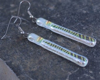 Fused Glass Dichroic Earrings--Glacier Divas