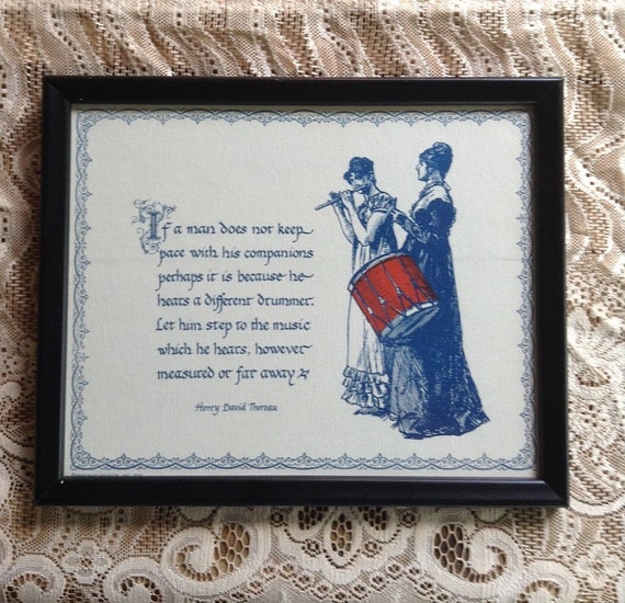 Henry David Thoreau Quote A Different Drummer Vintage Framed