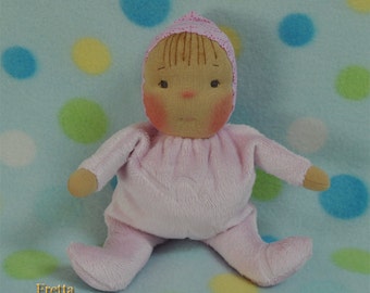 Fretta's original Waldorf Style Weighted Baby. 9" / 23 cm soft sculpture Cloth Doll. Baby's First Doll. Child Friendly Baby Doll.