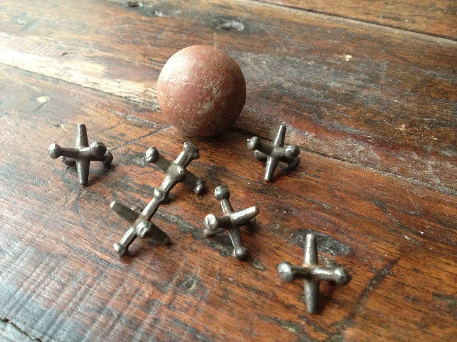 Jacks Game Set circa 1940s or 1950s Steel Jacks Rubber