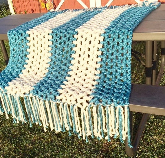 Nautical Chunky Throw Blanket Soft Afghan Lap by GCRDesigns