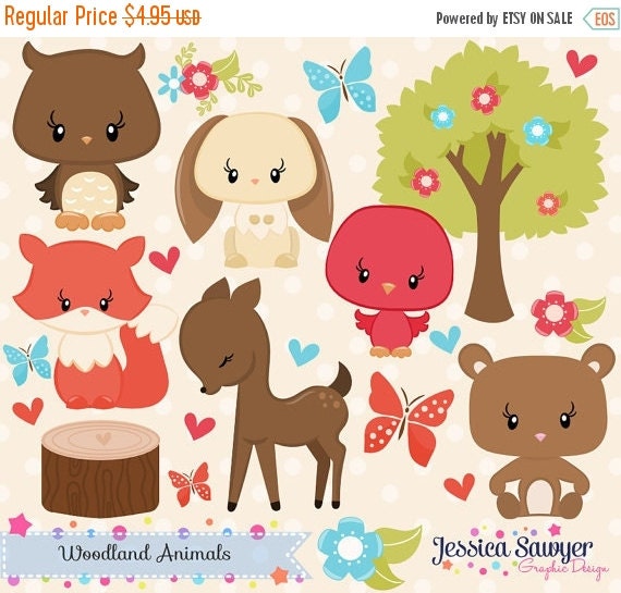 80% OFF - INSTANT DOWNLOAD, woodland animals clipart, forest clip art, for personal use, commercial use, party supply, scrapbooking Il_570xn