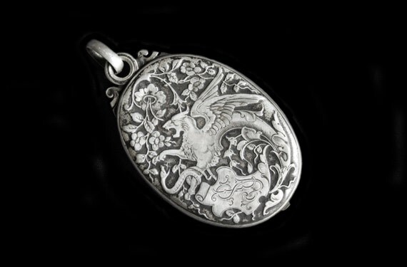 Sterling Silver Slide Locket W/Gryphon