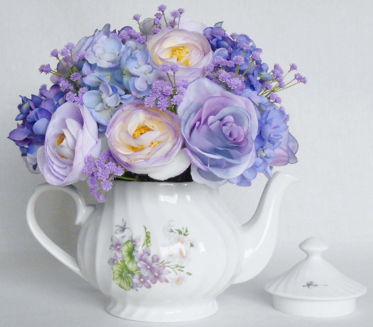 Teapot Silk Floral Arrangement Artificial by BeautyEverlasting