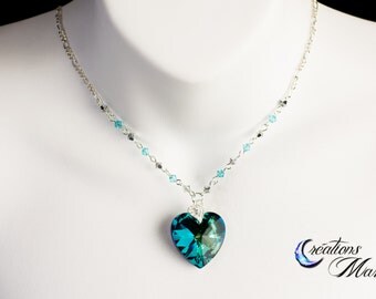 Swarovski necklace / Bleu heart necklace / Crystal Necklace / Heart Pendant / Swarovski heart / Valentine's day gift
