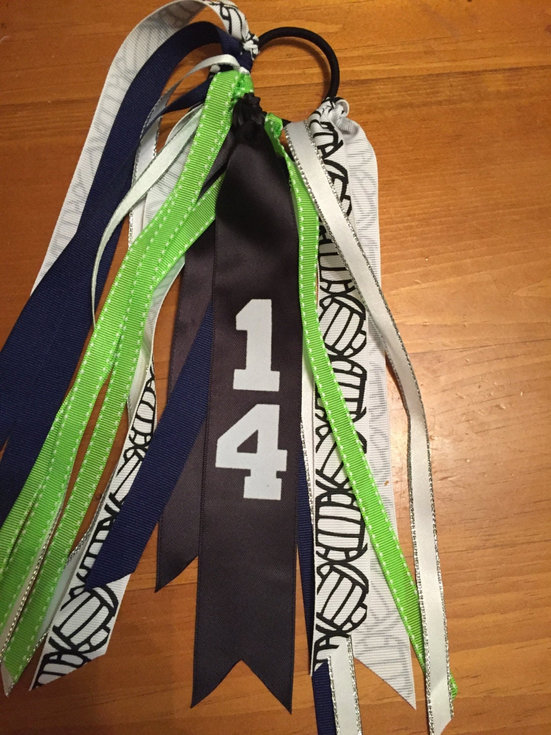 Custom Sport Hair Ribbons Lime Green and Blue Personalized