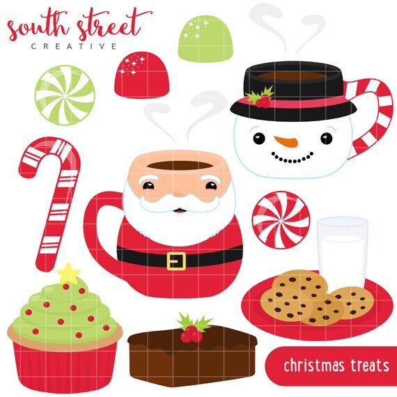 Christmas, Santa, Snowman, Mug, Cute Clipart, Personal & Small Commercial Use, Vector Clip Art, Instant Download, png, jpeg, eps Il_570xn