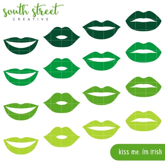 St Patrick's Day, Lips, Kiss, Irish, Cute Clipart, Personal & Small Commercial Use, Vector Clip Art, Instant Download, png, jpeg, eps Il_570xn